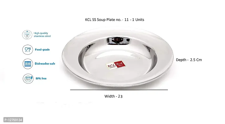 KCL Stainless Steel Soup Plates/Breakfast Plates/Idly/Pasta Plates - Dimension - 25.5Cms & Depth -3 Cms -Each - 2 Units-thumb3