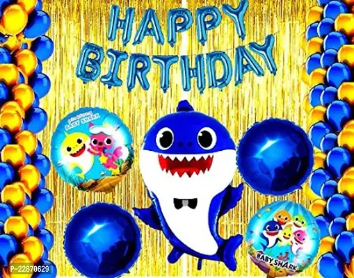 Baby Shark Birthday Decoration Combo Of Foil Curtain and Metallic Hd Balloon-thumb0