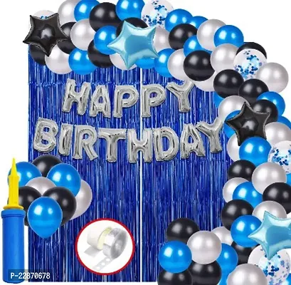 Blue Happy Birthday Decoration Kit Combo Of Foil, Metallic and Star Balloons-thumb0