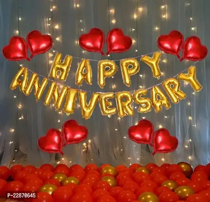 Red And Golden Happy Anniversary Decorations Set Of Metallic Balloons-thumb0