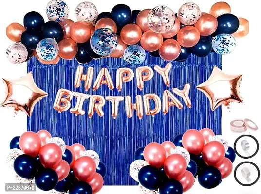 Happy Birthday Royal Blue and Rose Gold Decoration Set Of Foil andMetallic Balloons