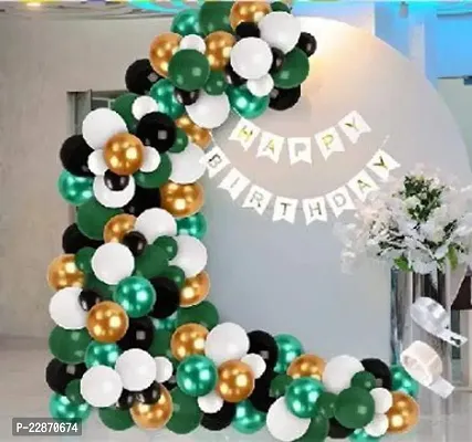 Happy Birthday Decoration Set Of Colorful White Banner, Metallic Balloons
