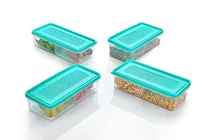 FLYFAR 2 Partition Fridge Storage Boxes Fridge Organizer with Removable Drain Plate and Lid Stackable Freezer Storage Containers for Fish, Meat, Fruits, Vegetables -Green(2000ML, Pack of 2)-thumb2