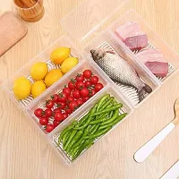 FLYFAR 6 Fridge Storage Boxes Fridge Organizer with Removable Drain Plate and Lid Stackable Fridge Storage Containers Plastic Freezer Storage Containers for Fish, Meat, Vegetables,(1500ML)-thumb2