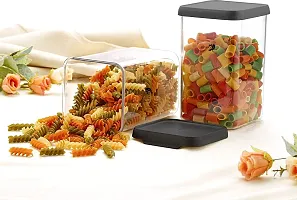 FLYFAR Square Shape Container, Easy Flow Cereal Dispenser Storage Jar, Dabba, Box For Kitchen 1100ml, Airtight Container (Pack of 6, Black, Plastic)-thumb2