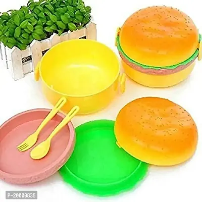 FLYFAR Plastic Round Burger Shape 3 Container Lunch Box (350 ml, Orange)-thumb2