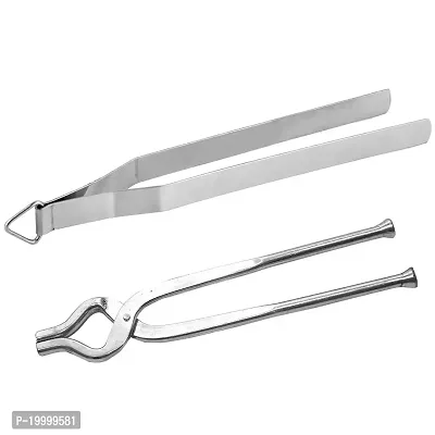 Antusias Chimta and Tong for Kitchen, Stainless Steel, Sanchi, Sansi, Pakkad, Pincer, Chimta for Roti, Chapati Chimta, Tong for Kitchen (Silver) (Combo)-thumb0