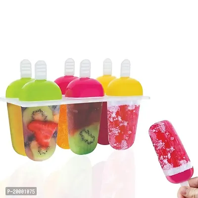 FLYFAR Plastic Reusable Popsicle Molds Ice Pop Makers Ice Pop Molds Kulfi Maker Mould, Candy Maker Plastic Popsicle Mold, Kids Ice Cream Tray Holder 6PCS - Multicolor (Candy)