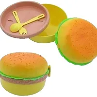 FLYFAR Plastic Round Burger Shape 3 Container Lunch Box (350 ml, Orange)-thumb2