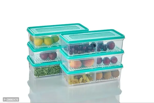 FLYFAR 2 - Partition Fridge Organizer Case With Removable Drain Plate Stackable Fridge Storage Containers Keep Fresh For Storing Fish, Meat, Vegetables -Green(2000ML, Pack of 4)-thumb4