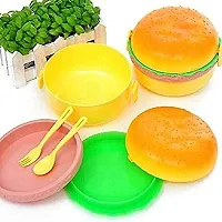 FLYFAR Burger Shape Lunch Box for Kids - Lunch Box for Kids, Tiffin Box, Lunch Box Leak Proof Plastic Lunch Box, Lunch Box with Compartments (Multicolor)-thumb3