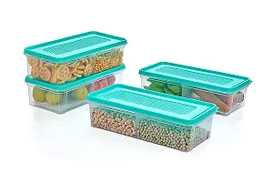 FLYFAR 2pcs - Fridge Storage Boxes 2 Partition Fridge Organizer with Removable Drain Plate and Lid Stackable Fridge Containers Storage Containers for Fish, Meat, Vegetables, (Green, 2000ML)-thumb1