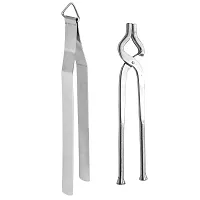 Antusias Chimta and Tong for Kitchen, Stainless Steel, Sanchi, Sansi, Pakkad, Pincer, Chimta for Roti, Chapati Chimta, Tong for Kitchen (Silver) (Combo)-thumb1