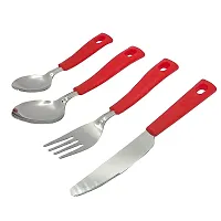 FLYFAR Red Super Cutlery Set for Dining Table with Stand-24 Piece Stainless Steel with Plastic Cutlery Set- 6 Table Spoons, 6 Tea Spoons, 6 Forks, 6 Dessert Spoons-thumb1