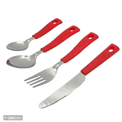 FLYFAR Red Super Cutlery Set for Dining Table with Stand-24 Piece Stainless Steel with Plastic Cutlery Set- 6 Table Spoons, 6 Tea Spoons, 6 Forks, 6 Dessert Spoons-thumb2