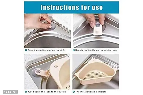 FLYFAR Sink Basket, Triangular Multifunctional Drain Shelf Sink Storage Rack Kitchen Sucker Storage Holder Sink Corner Strainer Bathroom Hanging Shelf Soap Box Organizer (Pack of 2, Multicolour)-thumb3