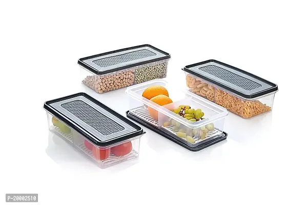 FLYFAR Food Storage Containers - Stackable Refrigerator Organizer Bins with Lids,Storage Containers for Fridge Organizers and Storage for Food, Vegetable Storage(Black, Pack of 4)-thumb0