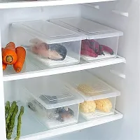 FLYFAR 4 Fridge Storage Boxes Fridge Organizer with Removable Drain Plate and Lid Stackable Fridge Storage Containers Plastic Freezer Storage Containers for Fish, Meat, Vegetables,(1500ML)-thumb1