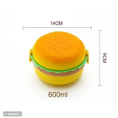 FLYFAR 3 Layer 600 ML Cute Burger Shape Lunch with Spoon and Different Compartments Lunch Box for Kids, Women and Men Office Full Meal (Pack of 1, Multicolor)-thumb4