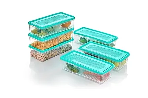 FLYFAR 2 Partition Fridge Storage Boxes Fridge Organizer with Removable Drain Plate and Lid Stackable Freezer Storage Containers for Fish, Meat, Fruits, Vegetables -Green(2000ML, Pack of 2)-thumb3