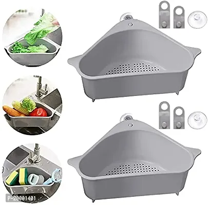 FLYFAR Sink Basket, Triangular Multifunctional Drain Shelf Sink Storage Rack Kitchen Sucker Storage Holder Sink Corner Strainer Bathroom Hanging Shelf Soap Box Organizer (Pack of 2, Multicolour)-thumb2