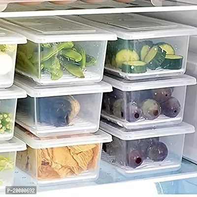 FLYFAR Fridge Storage Boxes Fridge Organizer with Removable Drain Plate and Lid Stackable Fridge Storage Freezer Storage Containers for Fish, Meat, Fruits, Vegetables (1500ML, Pack of 6)-thumb0