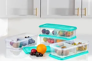 FLYFAR 2 Partition Fridge Storage Boxes Fridge Organizer with Removable Drain Plate and Lid Stackable Freezer Storage Containers for Fish, Meat, Fruits, Vegetables -Green(2000ML, Pack of 2)-thumb4