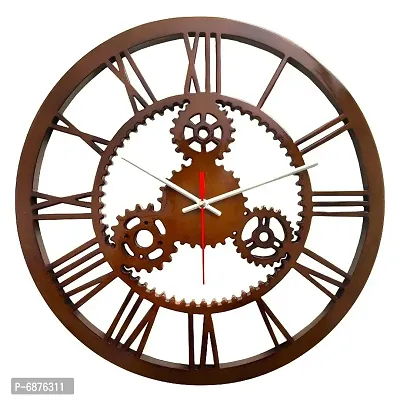 Smart Art Wood Carving MDF Round Analogue Wall Clock for Home-Wall Clock Brown Big Size-40 cm Silent Movement Home  Decor Quantity: 01