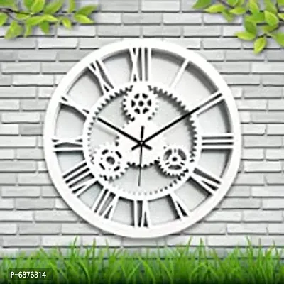 Smart Art Wood Carving MDF Round Analogue Wall Clock for Home-Wall Clock White Big Size-40 cm Silent Movement Home  Decor Quantity: 01-thumb0