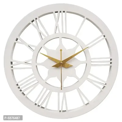Smart Art Wood Carving-12-Inches-Round Wall Clock-Color White Flower Numerals - Material Wood Craft-Silent Movement Quantity: 01