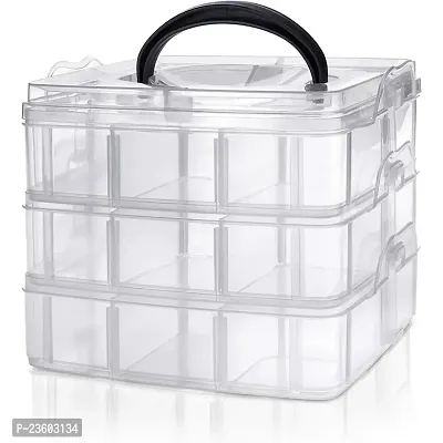 3 Layers 18 Grid Plastic Transparent Jewelry/Makeup/Cosmetic Storage Box Portable Jewelry Box Accessories for Earrings Ring (WHITE)-thumb0