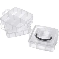 3 Layers 18 Grid Plastic Transparent Jewelry/Makeup/Cosmetic Storage Box Portable Jewelry Box Accessories for Earrings Ring (WHITE)-thumb1
