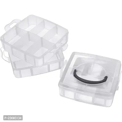 3 Layers 18 Grid Plastic Transparent Jewelry/Makeup/Cosmetic Storage Box Portable Jewelry Box Accessories for Earrings Ring (WHITE)-thumb2