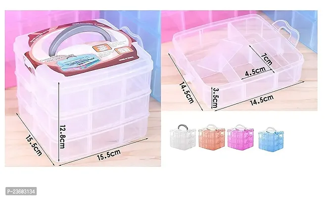 3 Layers 18 Grid Plastic Transparent Jewelry/Makeup/Cosmetic Storage Box Portable Jewelry Box Accessories for Earrings Ring (WHITE)-thumb4