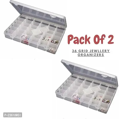 36 Grids Clear Plastic Storage Box with Adjustable Dividers Organizer Pills Drugs Earrings Bead Jewelry Small Storage Box Case - (Pack of 2 Transparent Color)-thumb0