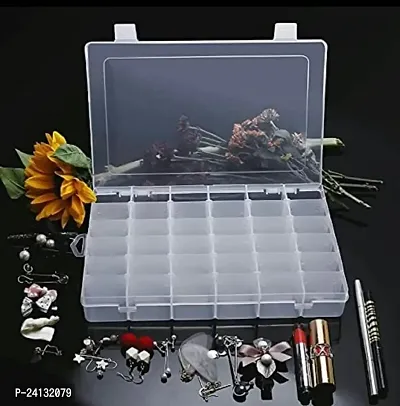 Plastic Storage Box with Adjustable Dividers Organizer Pills Drugs Earrings Bead Jewelry Small Storage Box Case - (Pack of 1 Transparent Color)