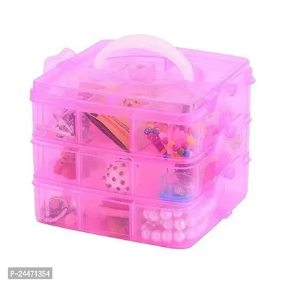 18 Grid 3 Layer Plastic Box Storage Organizer Use For Multipurpose(Pink)-thumb0