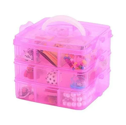 GaxQuly Multi Utility 18 Grid Storage Box with 3 Removable Layers and 18 Removable Dividers for Jewelry, Cosmetic and Makeup Box Plastic with 18 Compartment Organizer- Pack of 1 (Multi Color)