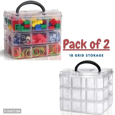 18 Grid 3 Layer Plastic Box Storage Organizer Use For Multipurpose(White Pack of 1)-thumb0