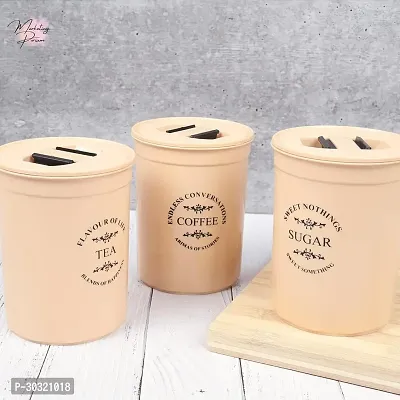 Modern Plastic Printed Damru Shape Tea Coffee Sugar Jar Set of 3-thumb4