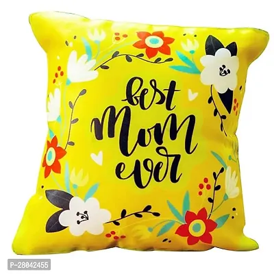 MONK MATTERS Best Mom Ever Printed Cushion Cover with Fillers Size 12x12 Inches/30x30cms Micro Satin Fabric, Yellow Color, Ideal Gift for Mom Mother on her Birthday and Mothers Day