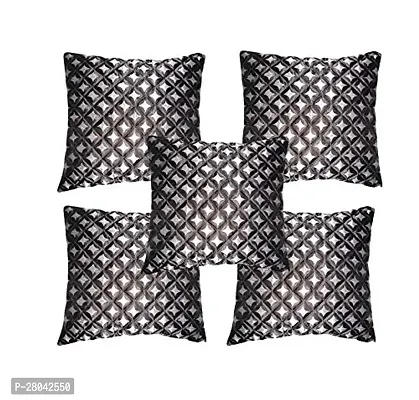 Monk Matters Satin Star Geometric Design Cushion Cover Size 16x16 Inches/40x40cms Black Color (Set of 5 Pcs)-thumb0