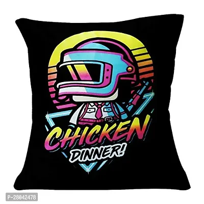 MONK MATTERS Micro Sation Fabric Chicken Dinner Pubg Printed Cushion Cover with Fiber Fillers (Size 12 Inches x12 Inches, Multicolor), Ideal Gift for All The Pubg