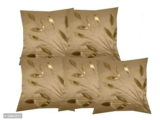 Monk Matters Golden Leaves Design Dupion Silk Cushion Cover Size 16x16 Inches/40x40cms Fawn Color (Set of 5 Pcs)