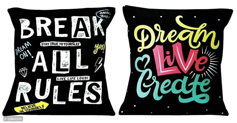 MONK MATTERS Micro Satin Fabric Dream Live and Break All Rules Quote Printed Cushion Cover with Fillers Size 12x12 Inches/30x30cms (Pack of 2 Multicolor)-thumb0