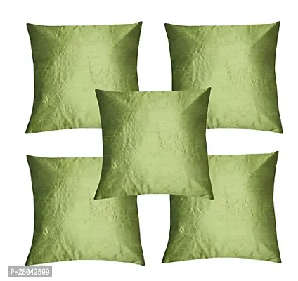 Monk Matters Dupion Silk Cushion Cover Size 16x16 Inches/40x40cms Green Color (Set of 5 Pcs)