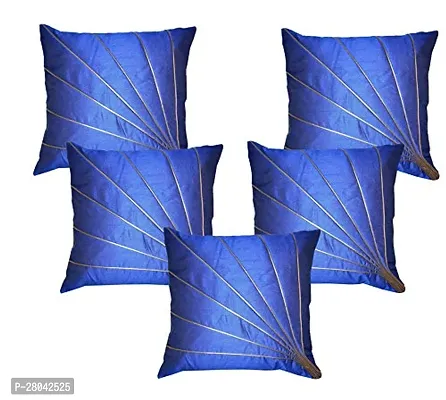 Monk Matters Golden Stripes Design Dupion Silk Cushion Cover Size 16x16 Inches/40x40cms Royal Blue Color (Set of 5 Pcs)-thumb0