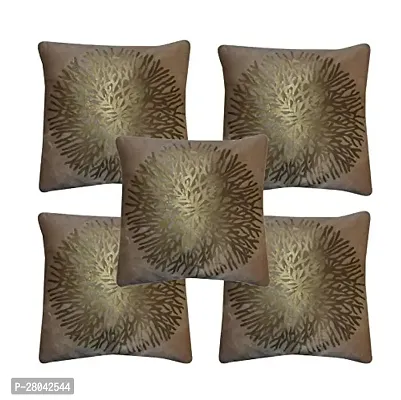 Monk Matters Abstract Design Gold Printed Velvet Cushion Cover Size 16x16 Inches/40x40cms Fawn Color (Set of 5 Pcs)