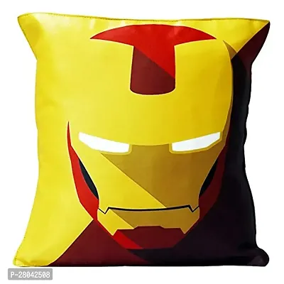 MONK MATTERS Micro Satin Fabric Iron Man Avengers Printed Cushion Cover with Fiber Fillers (12 Inches x12 Inches, Multicolor)