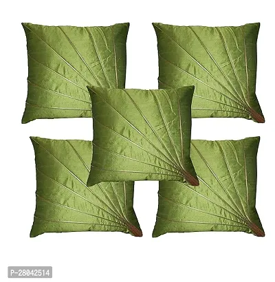 Monk Matters Golden Stripes Design Dupion Silk Cushion Cover Size 16x16 Inches/40x40cms Lemon Green Color (Set of 5 Pcs)-thumb0